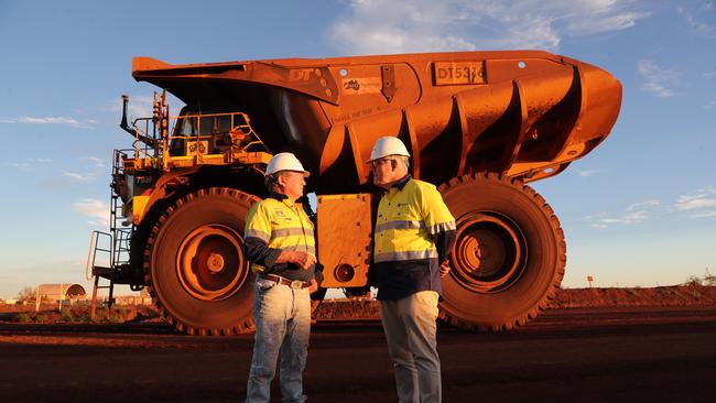 Prime Minister Scott Morrison visits Fortescue Metals Group's Christmas Creek mine with CEO Andrew Forrest. Picture: Adam Taylor / PMO