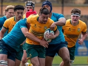 Action in the Aussralian Schools v Australian U18s gold squad match. Picture: Anthony Edgar