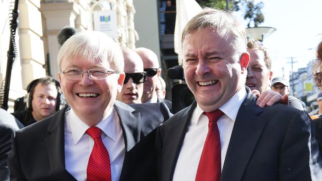 Kevin Rudd as prime minister and Anthony Albanese as his deputy when the Labor Party last governed in 2013.