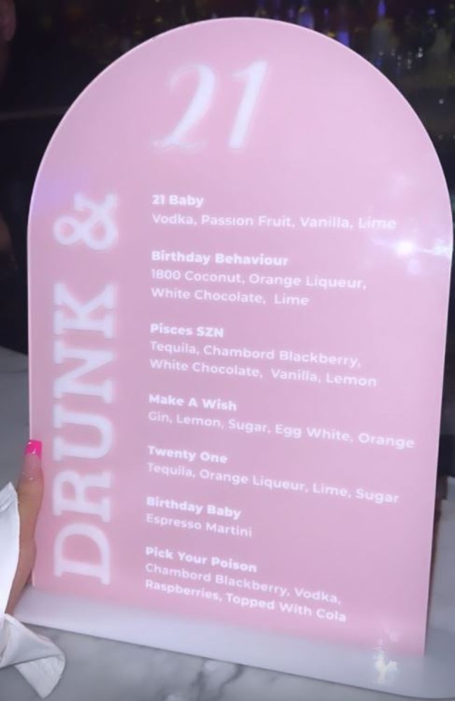 Dhakota said she personally chose the names for her customised cocktails at the event. Friends could choose to drink “Pisces SZN”, “Birthday Baby” and “21 Baby”