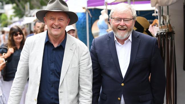 Labor leader Anthony Albanese and Kevin Rudd last year. Picture: AAP Image/Darren England