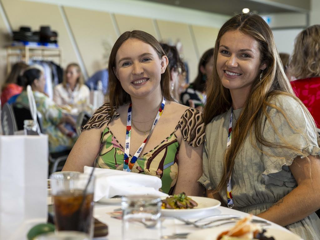 <p>Jess Black and Laura Brown at the Northern Territory Cattlemen's Association Ladies lunch in Darwin Turf Club. Picture: Pema Tamang Pakhrin</p>