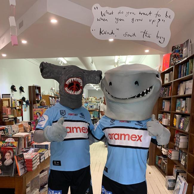 Reefy and MC Hammer Head devouring the latest literature during a surprise visit to The Best Little Book Shop In Town at Cronulla. Source: Instagram