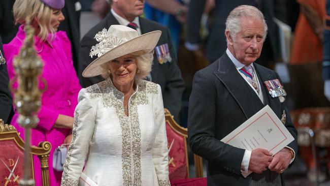 Camilla, Duchess of Cornwall and Prince Charles, Prince of Wales attend the service.