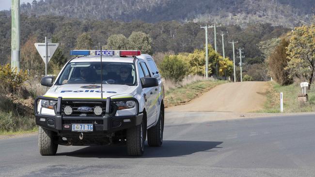 Shooting near Glenfern in the Derwent Valley, police searching at the intersection of Glenfern Road and Triffetts Road. Picture: Chris Kidd