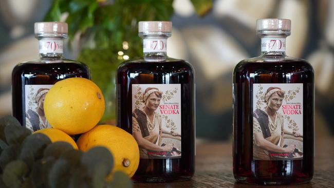 Senator Pauline Hanson has launched commemorative gin and vodka to mark her 70th birthday. Picture: Supplied