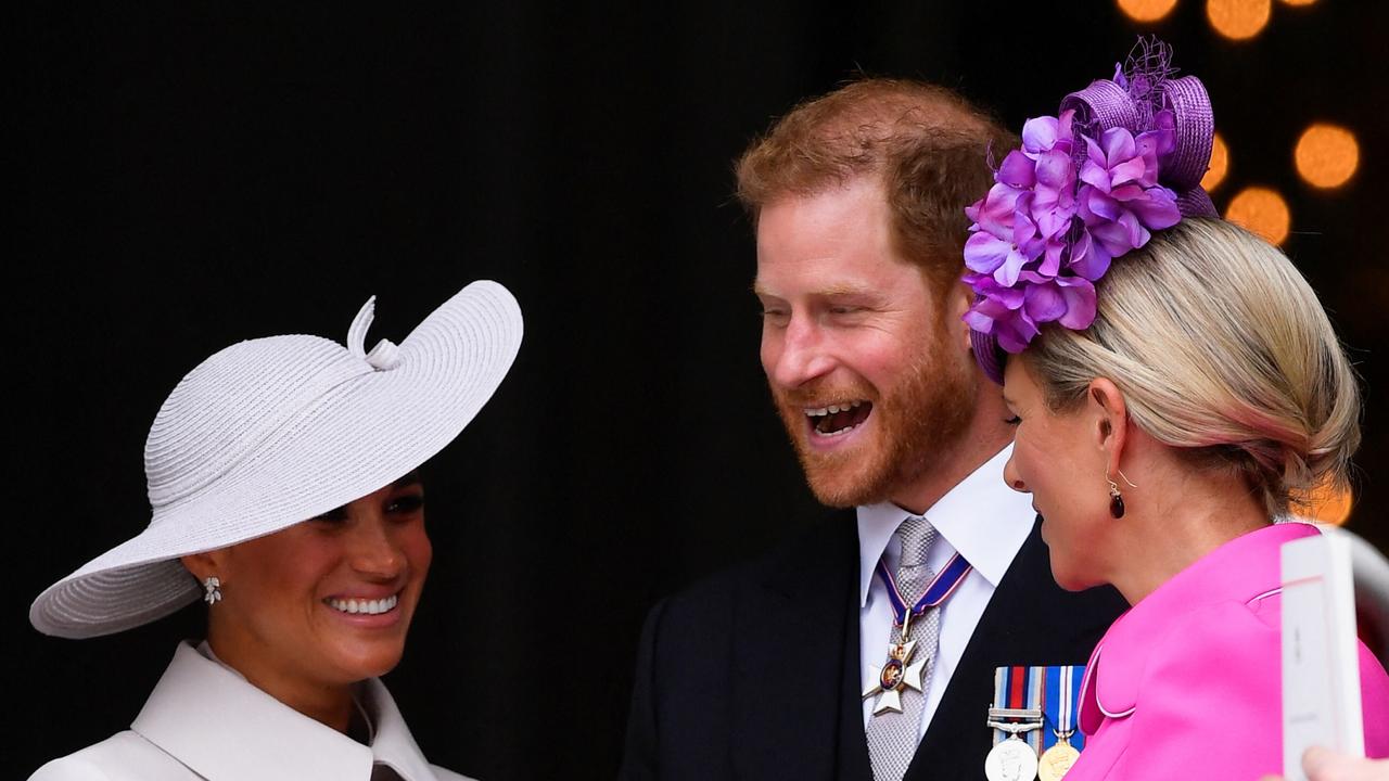 The Duke and Duchess of Sussex with Zara Tindall outside St Paul's Cathedral after the National Service of Thanksgiving. Picture: Getty Images