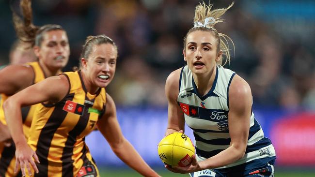 Geelong midfielder Amy McDonald has been sidelined with a hamstring injury. Picture: Kelly Defina/Getty Images