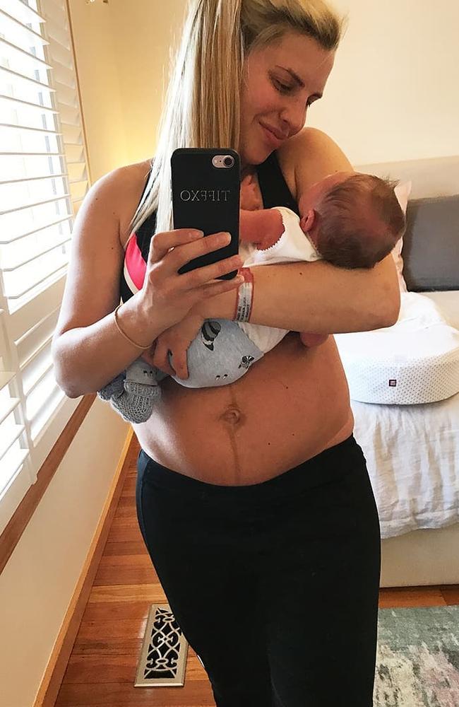 The mother-of-one just after having given birth to her son Arnold in September 2017. Picture: Instagram/Tiffhall_xo