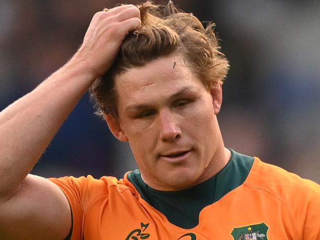 EDINBURGH, SCOTLAND - NOVEMBER 07: Wallabies captain Michael Hooper reacts after his try is disallowed during the Autumn Nations Series match between Scotland and Australia at Murrayfield Stadium on November 07, 2021 in Edinburgh, Scotland. (Photo by Stu Forster/Getty Images)