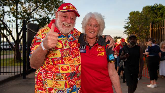 Ray Sargent and Bro. Sargant Group from Balanon NSW at the Gold Coast Suns vs Geelong Cats Round 10 AFL match at TIO Stadium. Picture: Pema Tamang Pakhrin