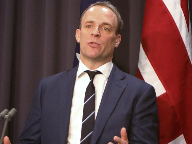 Dominic Raab, Britain’s foreign secretary, told Sky News Australia that the UK had been appealing to the Iranian government for them to free the dual UK-Australian national. Picture: AP