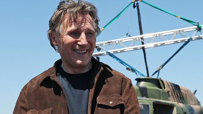 Liam Neeson on the set of The Mongoose, which is filming in Victoria. Video still: Mark Stewart