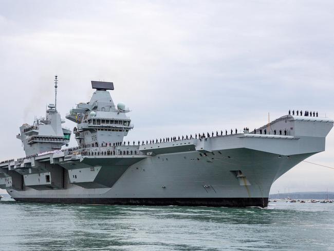 Aircraft Carrier HMS Queen Elizabeth enters the port of Portsmouth for the first time. Picture: Supplied