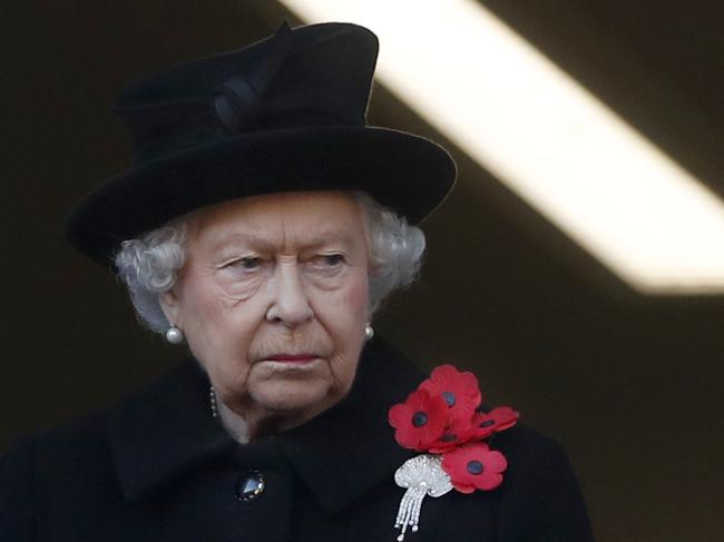 The Queen led the royal family at a service to honour those lost in WWI. Picture: AP