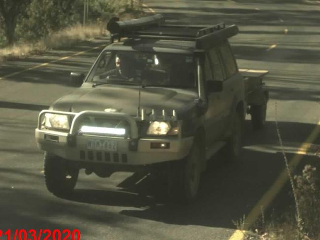 Greg Lynn's Nissan Patrol and trailer were captured by an automatic number plate recognition camera travelling along the Great Alpine Rd at 9.48am on March 21, 2020. Picture: Supplied/ Supreme Court of Victoria