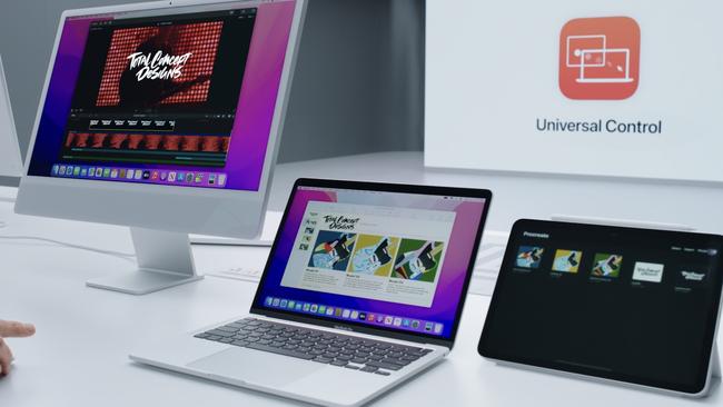 A new Apple software feature called Universal Control will let Mac and iPad users control multiple devices at once. Picture: Supplied