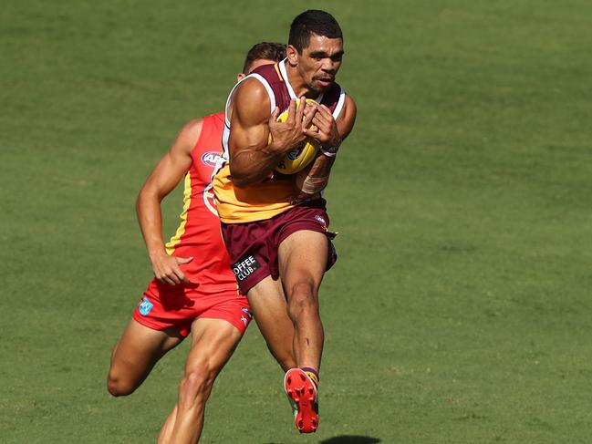 Charlie Cameron takes a mark against the Suns in their trial game last weekend. Picture: Getty Images