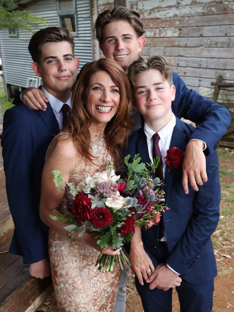 Robin Bailey with her sons Lewin Smart, 16, Fin Smart, 18, and Piper Smart, 14. Picture: Liam Kidston