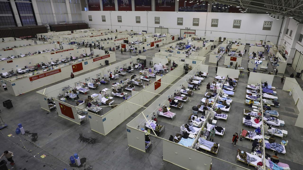 One of the temporary hospitals in a converted exhibition centre in Wuhan in February. Picture: Chinatopix via AP