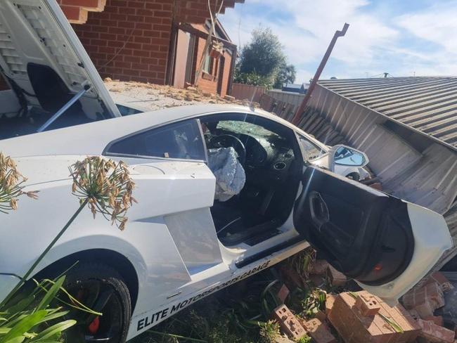 Bryce Driden was allegedly behind the wheel of a Lamborghini that went through a fence and wall of an unoccupied unit on Ring Rd, Wendouree.