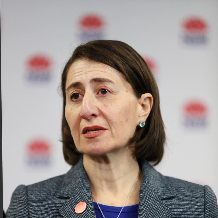 Pictured at RFS Headquarters at Homebush in Sydney is NSW Premier Gladys Berejiklian addressing media at a COVID-19 update press conference. Picture: Richard Dobson