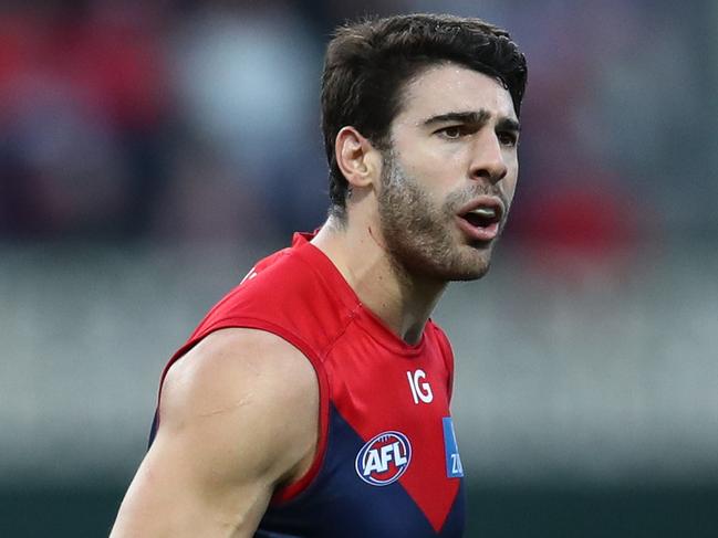 SYDNEY, AUSTRALIA - AUGUST 27: Christian Petracca of the Demons celebrates kicking a goal during the round 24 AFL match between Sydney Swans and Melbourne Demons at Sydney Cricket Ground on August 27, 2023 in Sydney, Australia. (Photo by Jason McCawley/AFL Photos/via Getty Images )