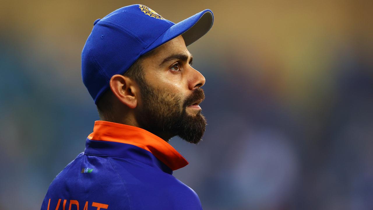 DUBAI, UNITED ARAB EMIRATES - NOVEMBER 05: Virat Kohli of India looks on during the ICC Men's T20 World Cup match between India and Scotland at Dubai International Cricket Ground on November 05, 2021 in Dubai, United Arab Emirates. (Photo by Francois Nel/Getty Images)