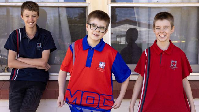 Logan, Leon and Wade Wesker have been helped by the Smith Family back to School appeal to get new school tops and school supplies. Picture: Kelly Barnes