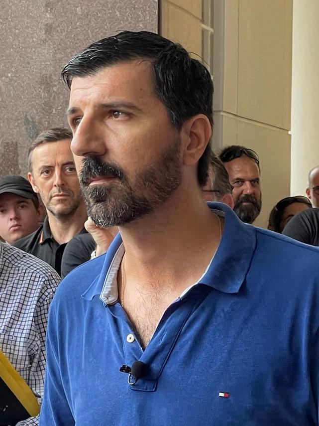 Mario Tsirbas outside the Supreme Court whenlegal action was launched against the Territory government's Covid-19 vaccine mandate. Picture: Jason Walls