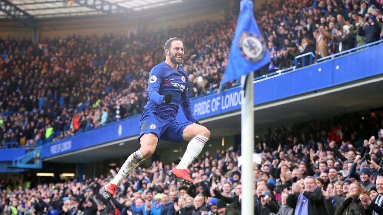 Gonzalo Higuain of Chelsea celebrates after scoring his team's first goal