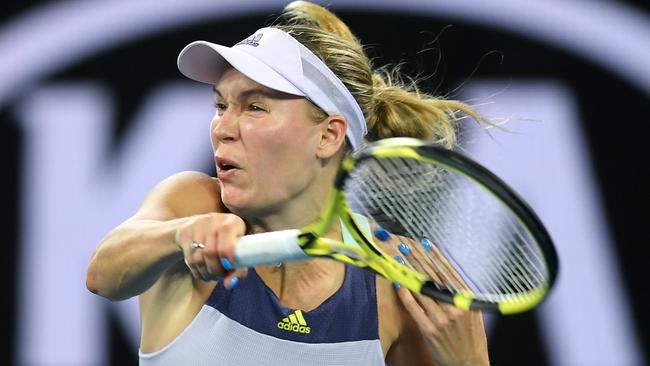 Caroline Wozniacki says she is retiring, but didn’t play like someone in the twilight of their career against Kristie Ahn. Picture: AAP