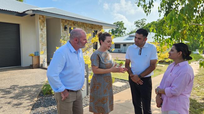 Chief Minister Lia Finocchiaro and Treasurer Bill Yan spoke about the CLP's homeowner grant at a residence in Lee Point. Picture: Darcy Fitzgerald