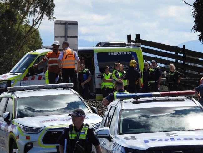 A truck and a train â with more than 50 passengers on board who had to evacuate â have collided in Kilmany, leaving people having to catch buses as an alternative. Picture: LVI&CA