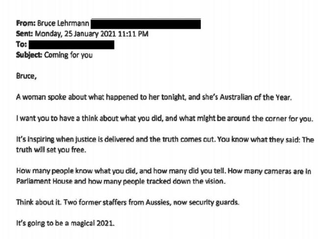 The email Bruce Lehrmann received.