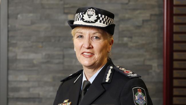 New Police Commissioner Katarina Carroll posing at Police Headquarters on her first day in the roll, July 8, 2019. (AAP Image/Josh Woning)