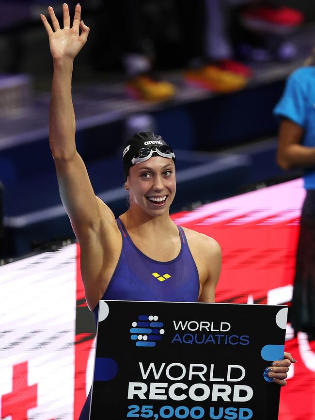 Gretchen Walsh won $25,000 for her 24-second 50m butterfly. (Photo by David Balogh/Getty Images)