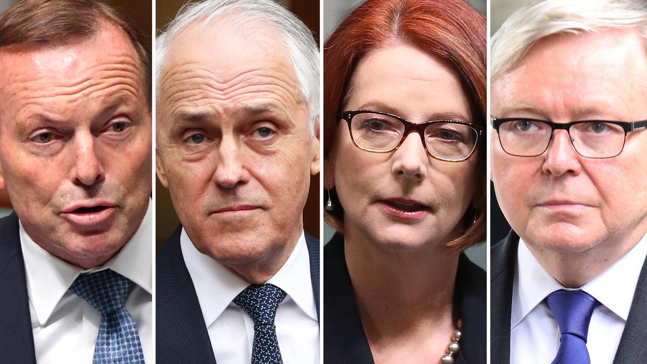 Tony Abbott, Malcolm Turnbull, Julia Gillard and Kevin Rudd lost their jobs based on polls. Picture: Philip Norrish