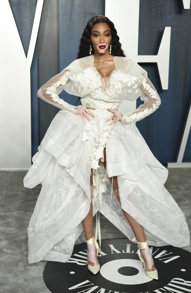 Winnie Harlow arrives at the Vanity Fair Oscar Party on Sunday, Feb. 9, 2020, in Beverly Hills, Calif. (Photo by Evan Agostini/Invision/AP)