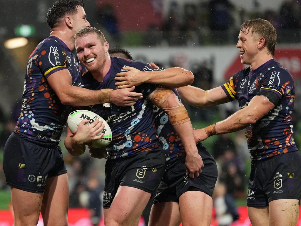 Melbourne celebrate a try. Picture: Daniel Pockett/Getty Images