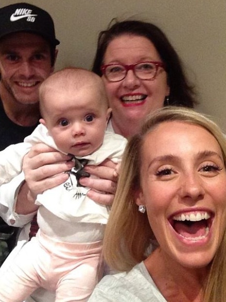 Trent Cotchin, Brooke Cotchin and baby Harper with Cath Curtin.