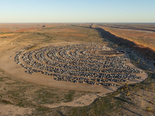 01/07/2024: An overhead view of the Big Red Bash music festival site, known as 'Bashville', in far western Queensland. Picture: Matt Williams