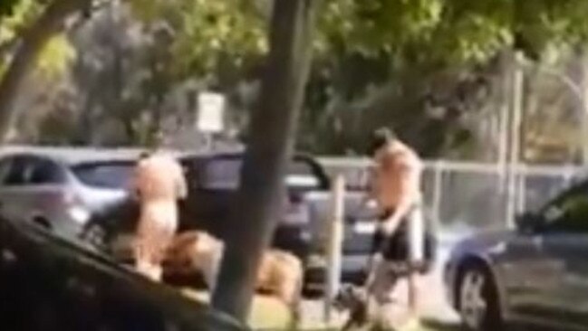 A man has been captured on film kicking and dragging his dog from a ute. Photo: Supplied.