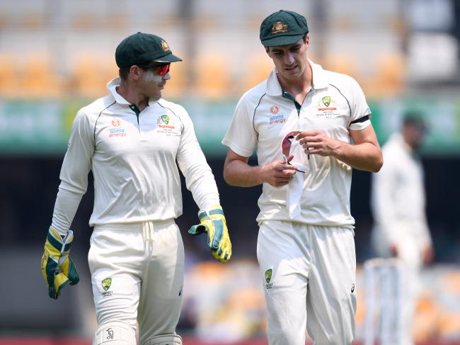 Australian captain Tim Paine (left) made a successful review late in the day. Picture: AAP