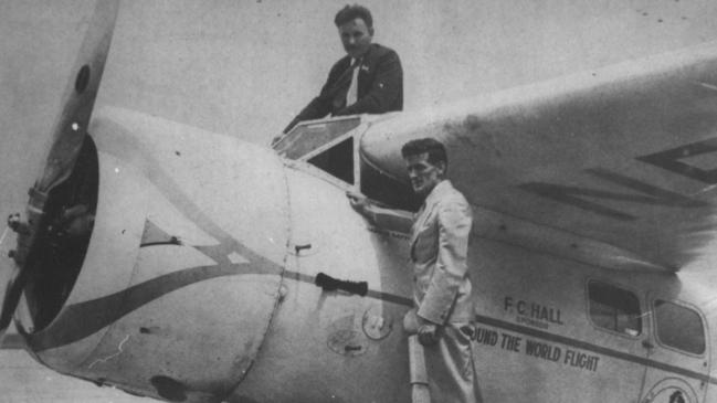 Pioneer aviators US pilot Wiley Post (top) and his Australian navigator Harold Gatty ahead of their record-breaking aerial circumnavigation of the globe in 1931.