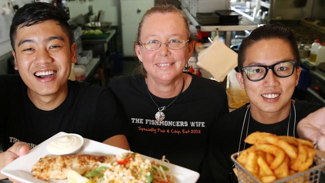 Fishmongers Wife is moving to Hawthorne. Owner Sue Meadowcroft with chefs, Mickey Kritcharut Nittayasut and Shogun Charotorn Sriwatthanapong. Picture: Elise Searson