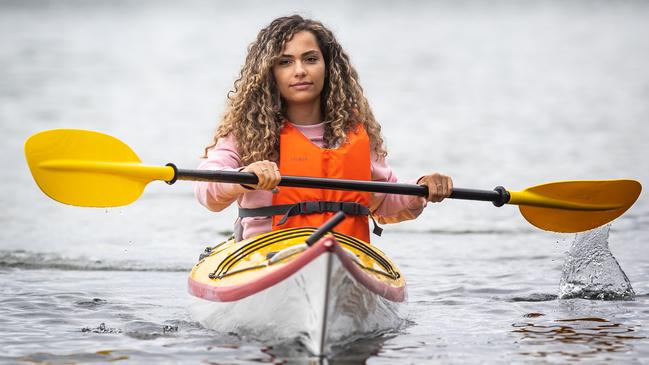 Layla Zabel, 26, from Ermington, always wears a life jacket when paddling her new kayak. Picture: Julian Andrews