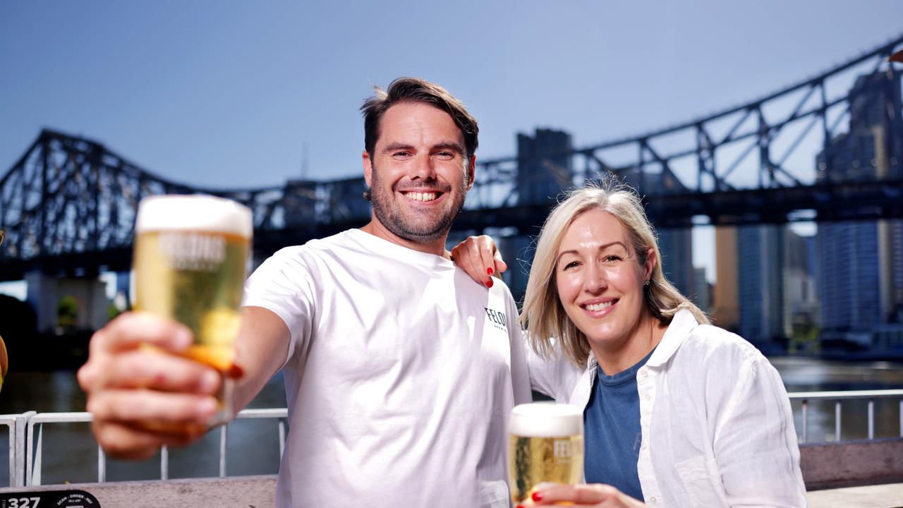 Jim Gold with Anna Streater drinking the Felons Mid Crush. Picture: Steve Pohlner