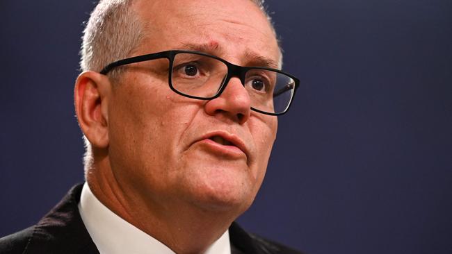 Scott Morrison during his press conference in Sydney. Picture: Steven Saphore/AFP