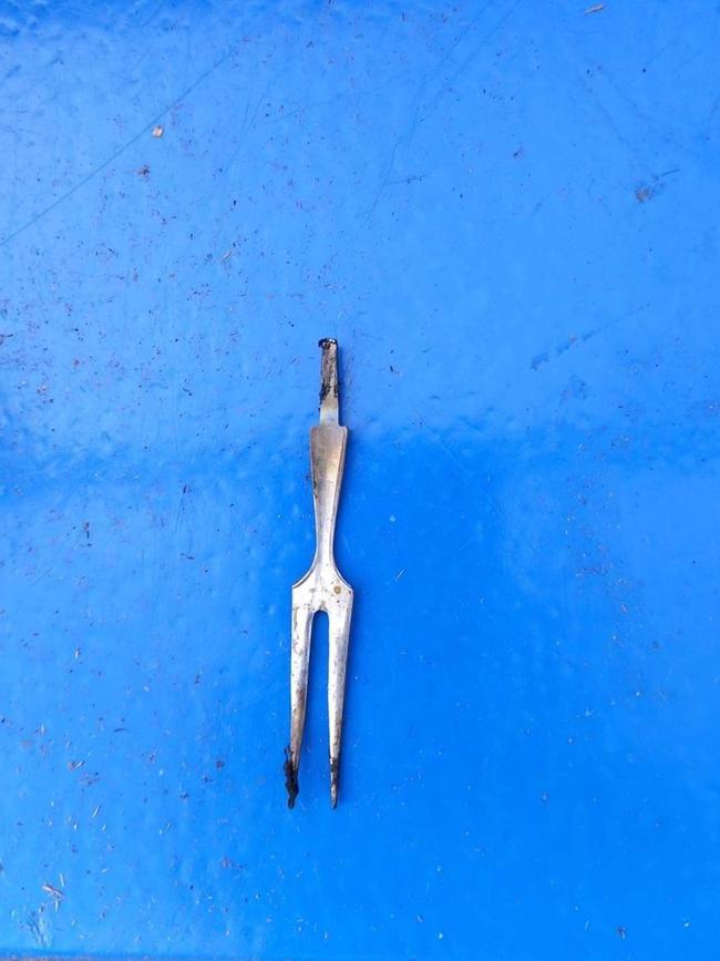 Vandals appeared to have tried to melt the fork to the playground equipment. Picture: Supplied